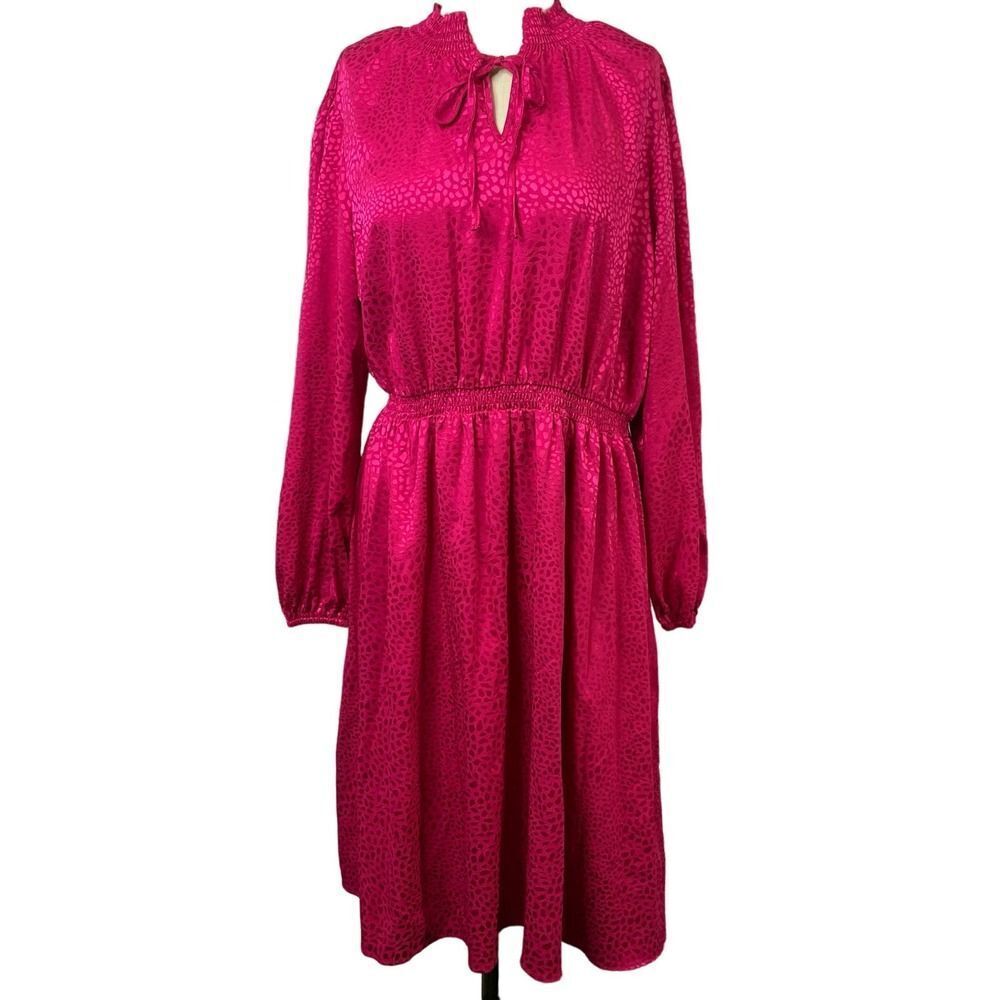Chenault Hot Pink Spots Pattern with Cinch Waist And Neck String Tie Flowy Dress